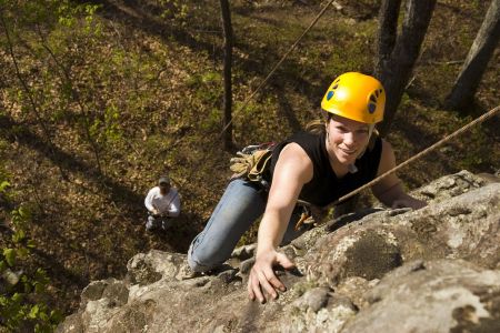 Climber being belayed