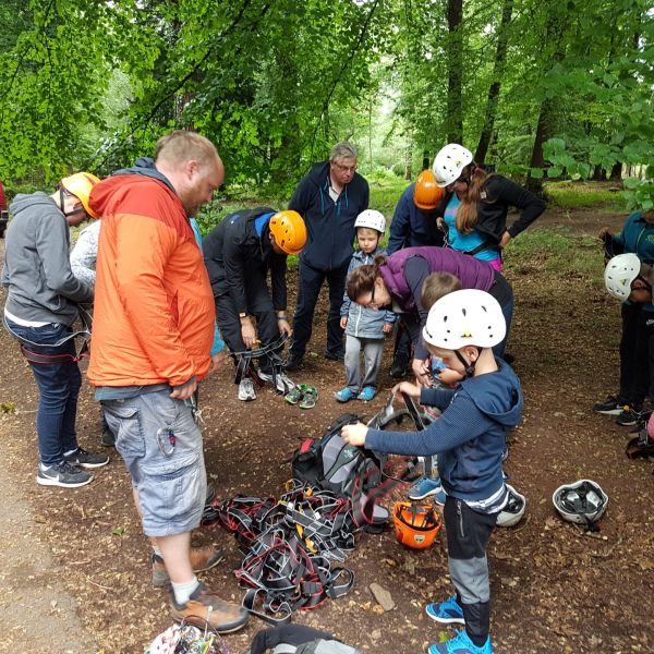 Climbers getting ready to hang about.